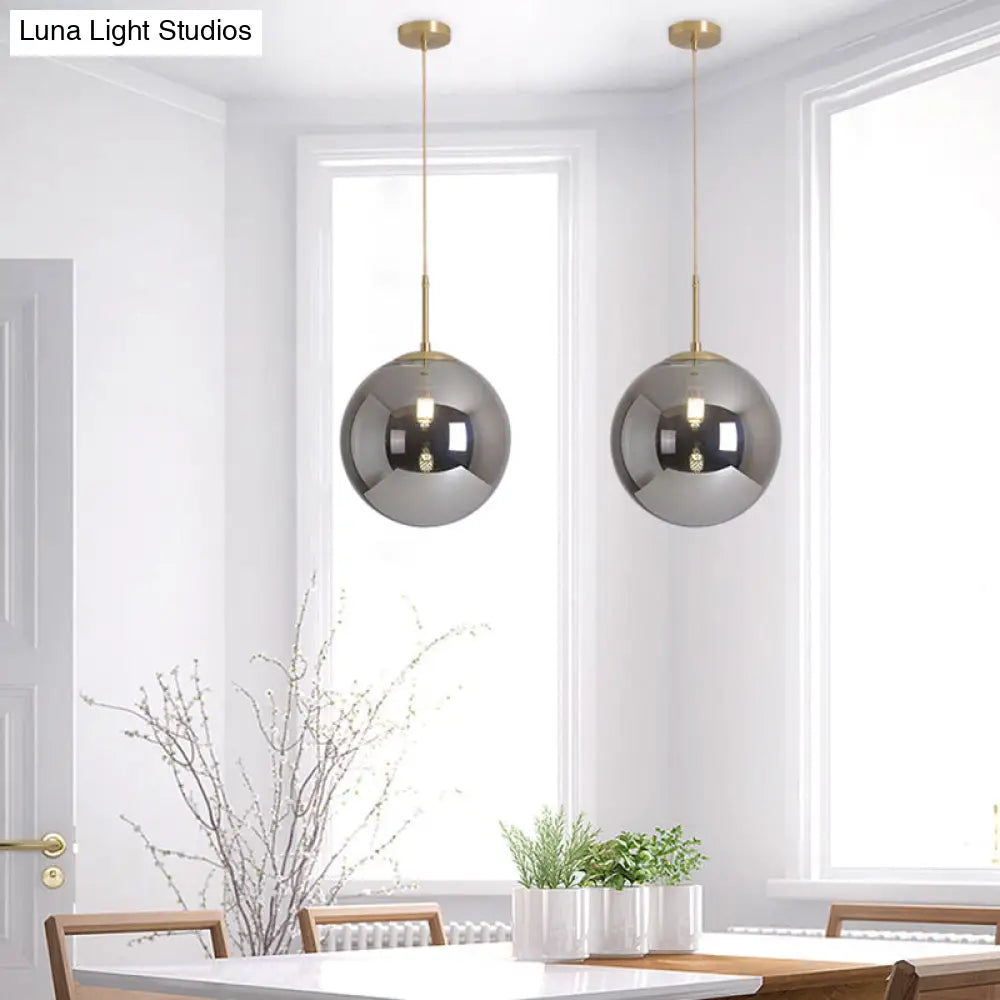 Modernist Tan And Smoke Gray Mirror Glass Globe Pendant Light - 6/10 Wide 1 Suspension Lamp For