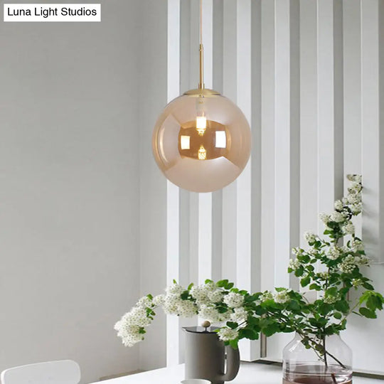 Modernist Tan And Smoke Gray Mirror Glass Globe Pendant Light - 6/10 Wide 1 Suspension Lamp For