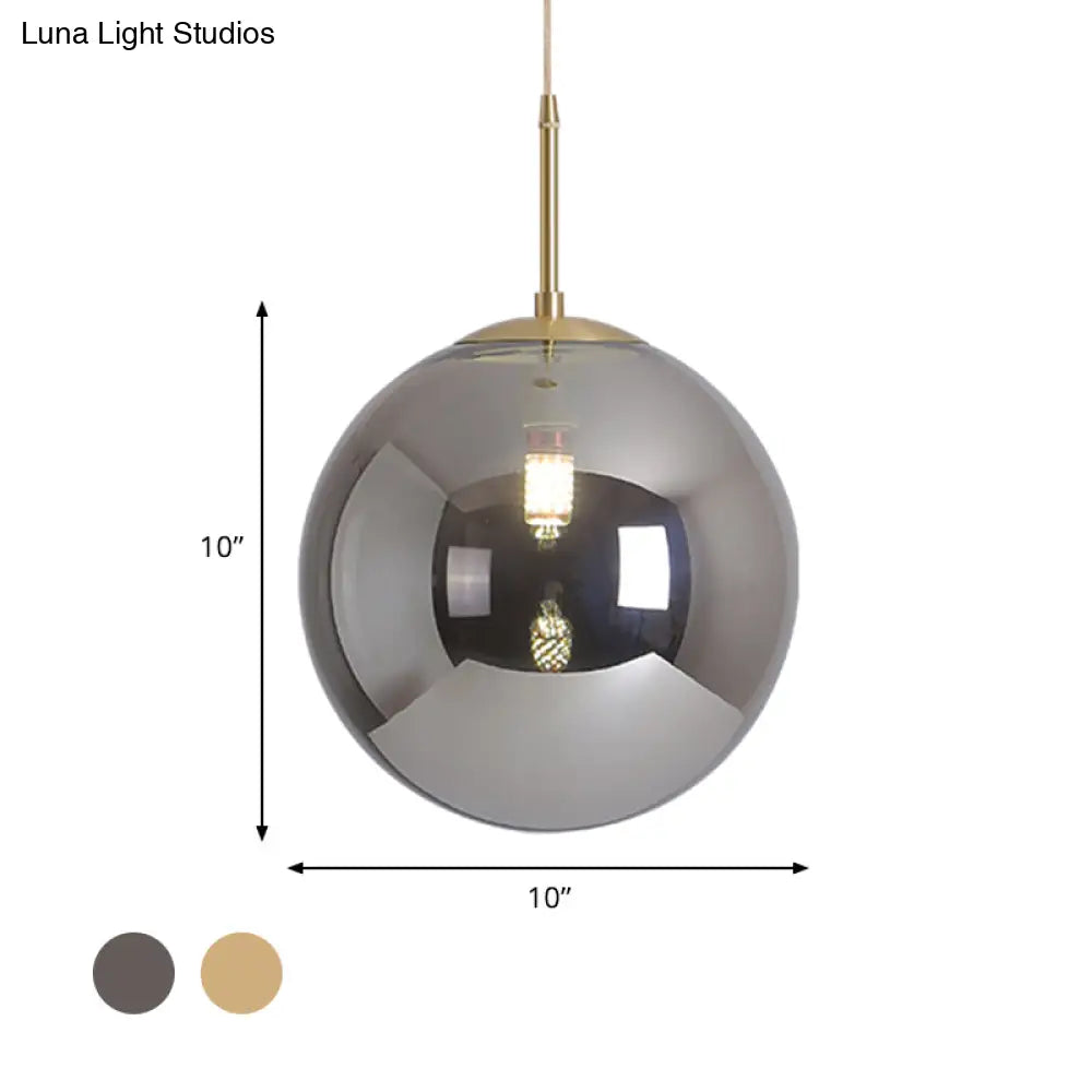 Modernist Tan/Smoke Gray Mirror Glass Globe Pendant Light - 6’/10’ Width 1-Light Suspension