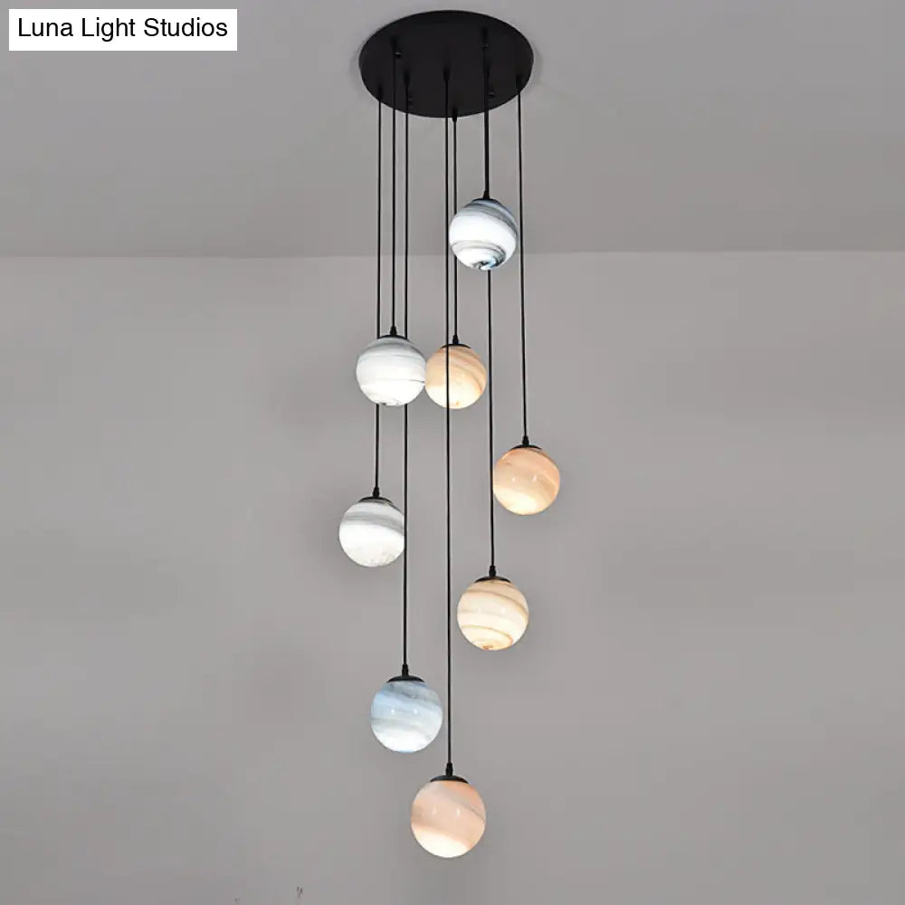 Modernist Textured Glass Pendant Light With Multi-Light Suspension - Black