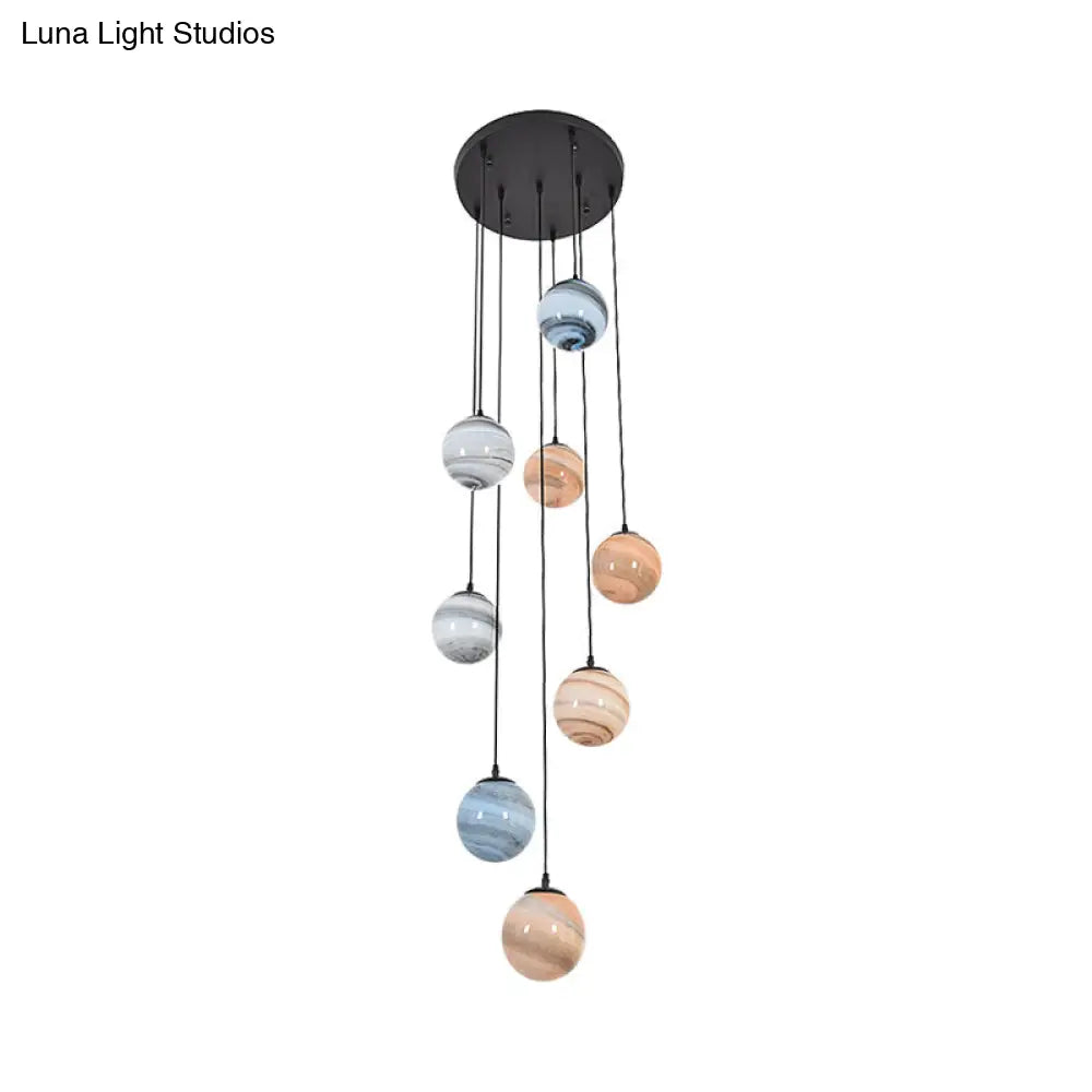 Modern Textured Glass Multi-Light Pendant For Stairs - Black Suspension Lighting Fixture