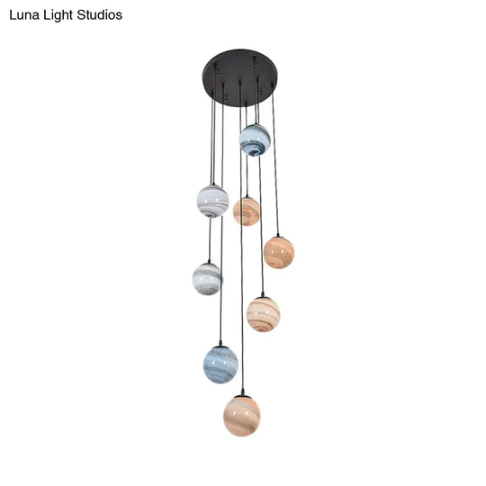 Modern Textured Glass Multi-Light Pendant For Stairs - Black Suspension Lighting Fixture