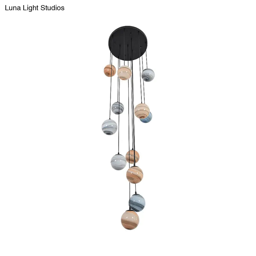 Modern Textured Glass Multi-Light Pendant For Stairs - Black Suspension Lighting Fixture