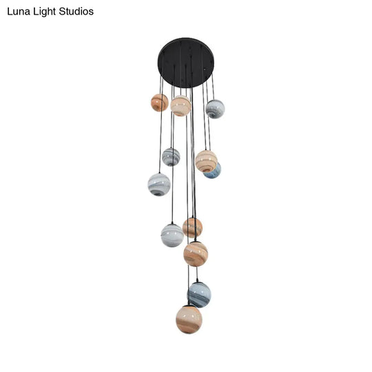 Modern Textured Glass Multi-Light Pendant For Stairs - Black Suspension Lighting Fixture