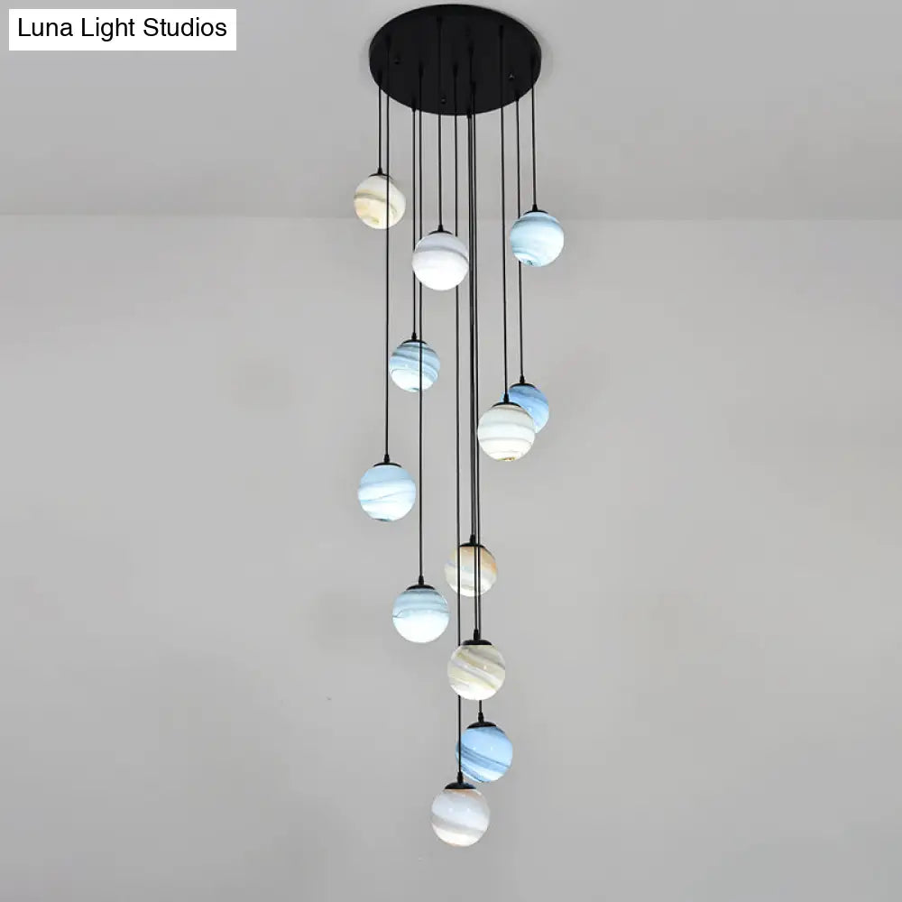 Modernist Textured Glass Pendant Light With Multi-Light Suspension - Black