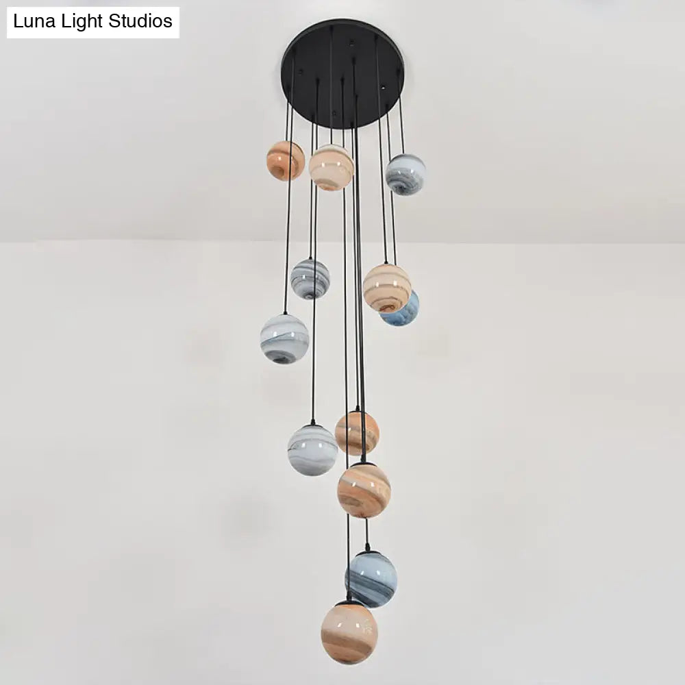 Modern Textured Glass Multi-Light Pendant For Stairs - Black Suspension Lighting Fixture 12 /