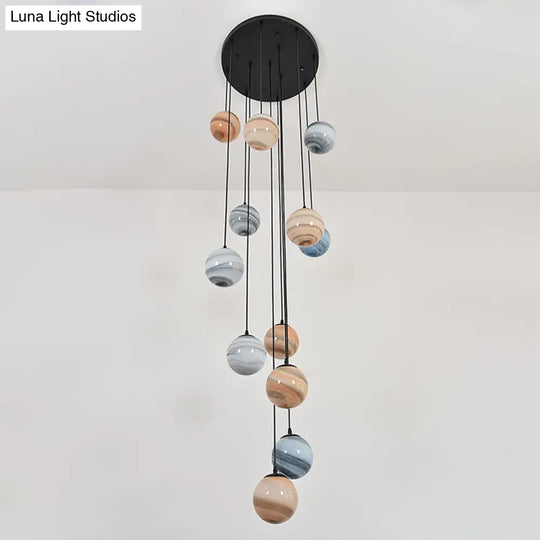 Modern Textured Glass Multi-Light Pendant For Stairs - Black Suspension Lighting Fixture 12 /