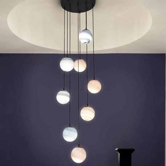 Modernist Textured Glass Pendant Light With Multi-Light Suspension - Black 8 /