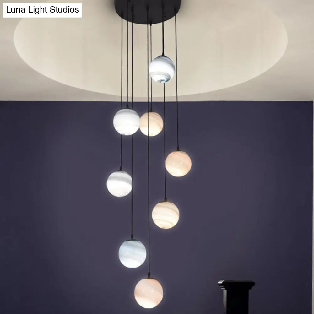 Modern Textured Glass Multi-Light Pendant For Stairs - Black Suspension Lighting Fixture 8 /