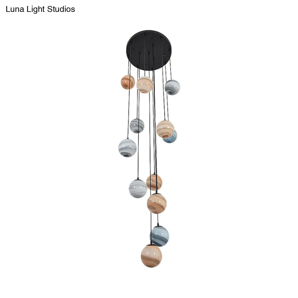 Modernist Textured Glass Pendant Light With Multi-Light Suspension - Black