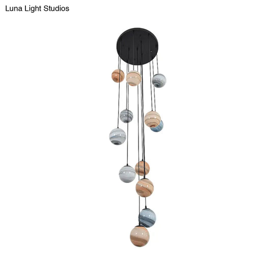 Modernist Textured Glass Pendant Light With Multi-Light Suspension - Black