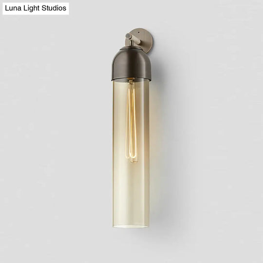 Modernist Tube Sconce Light: Blue/Clear/Amber Glass Wall Mounted Lamp With Curved Arm For Bedside