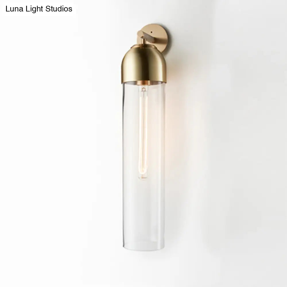 Modernist Tube Sconce Light: Blue/Clear/Amber Glass Wall Mounted Lamp With Curved Arm For Bedside