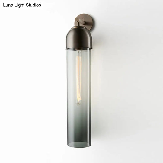 Modernist Tube Sconce Light: Blue/Clear/Amber Glass Wall Mounted Lamp With Curved Arm For Bedside