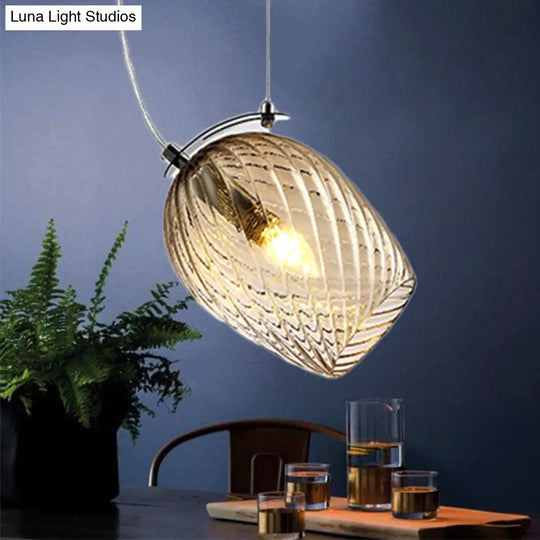 Modernist Tulip Pendant Light With Prismatic Glass - Clear/Amber/Smoke Bedroom Hanging Lamp Fixture