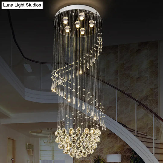 Modern Silver Led Cluster Pendant Light With Twirl Crystal - 6-Light Hanging Ceiling Lamp