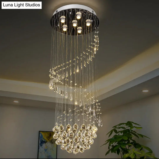 Modern Silver Led Cluster Pendant Light With Twirl Crystal - 6-Light Hanging Ceiling Lamp