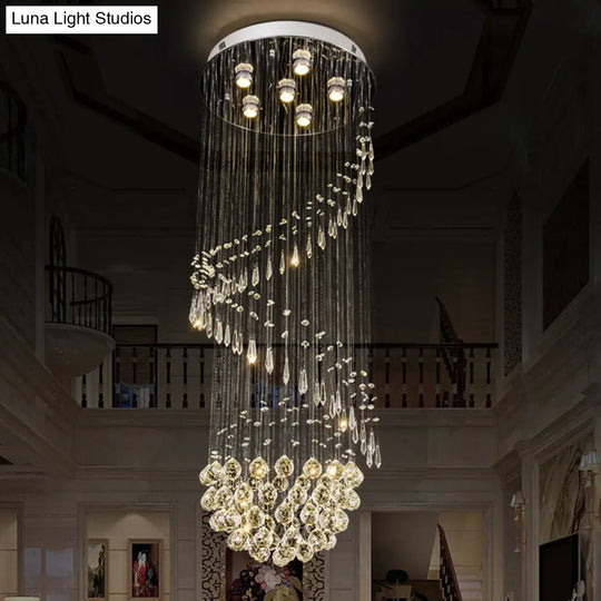 Modern Silver Led Cluster Pendant Light With Twirl Crystal - 6-Light Hanging Ceiling Lamp