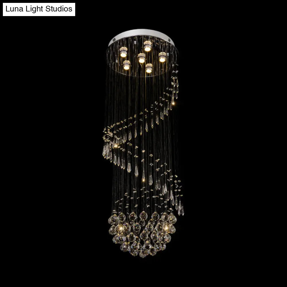 Modern Silver Led Cluster Pendant Light With Twirl Crystal - 6-Light Hanging Ceiling Lamp