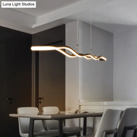 Modernist Wavy Strip Led Island Pendant - Acrylic Dining Room Hanging Lamp Kit