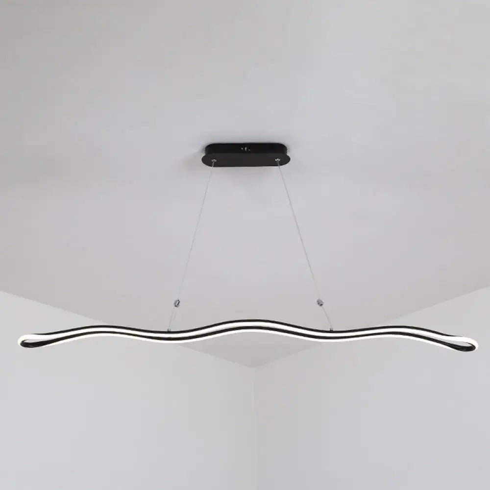 Modernist Wavy Strip Led Island Pendant - Acrylic Dining Room Hanging Lamp Kit Black / 39.5 Natural