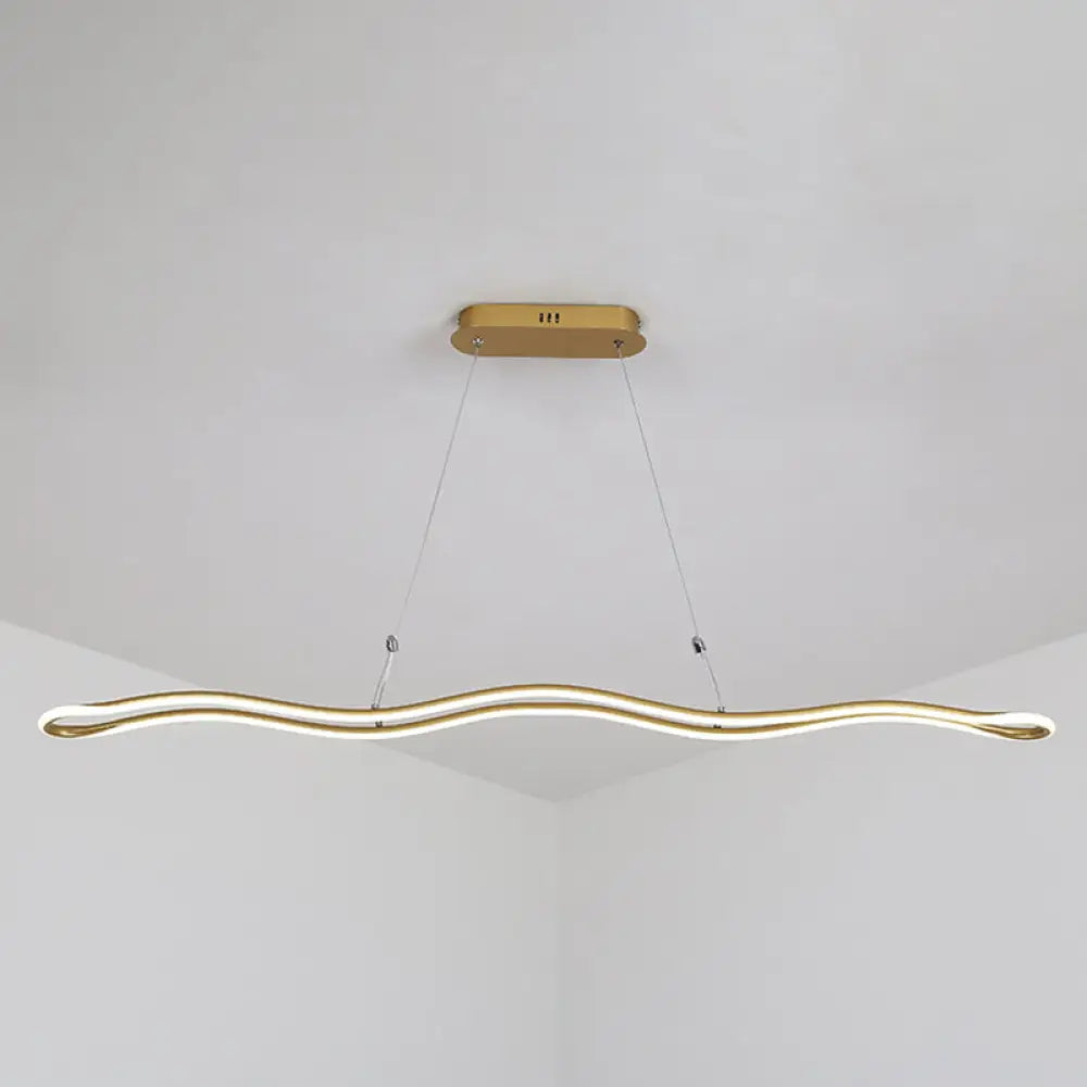 Modernist Wavy Strip Led Island Pendant - Acrylic Dining Room Hanging Lamp Kit Gold / 39.5 Natural