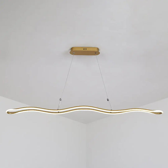 Modernist Wavy Strip Led Island Pendant - Acrylic Dining Room Hanging Lamp Kit Gold / 39.5 Natural