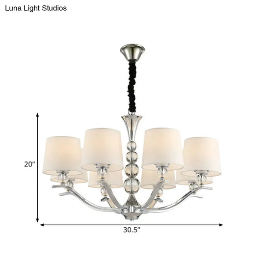 Modernist Barrel Shade Chandelier - 6/8-Light Fabric Radial Ceiling Pendant White 30.5/26.5 Wide