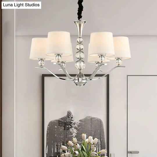 Modernist Barrel Shade Chandelier - 6/8-Light Fabric Radial Ceiling Pendant White 30.5/26.5 Wide /