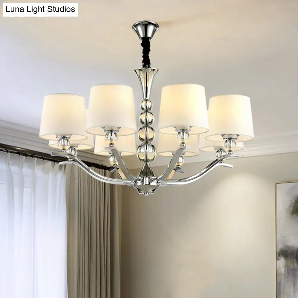 Modernist Barrel Shade Chandelier - 6/8-Light Fabric Radial Ceiling Pendant White 30.5/26.5 Wide /