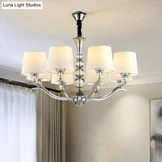 Modernist Barrel Shade Chandelier - 6/8-Light Fabric Radial Ceiling Pendant White 30.5/26.5 Wide /