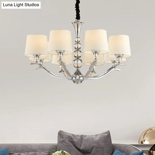 Modernist White Barrel Shade Chandelier Light Fixture - 6/8 Lights Radial Ceiling Pendant Lamp