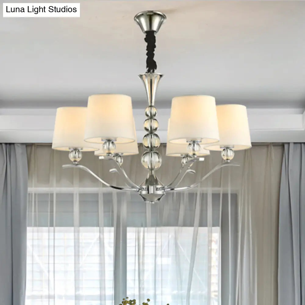 Modernist White Barrel Shade Chandelier Light Fixture - 6/8 Lights Radial Ceiling Pendant Lamp