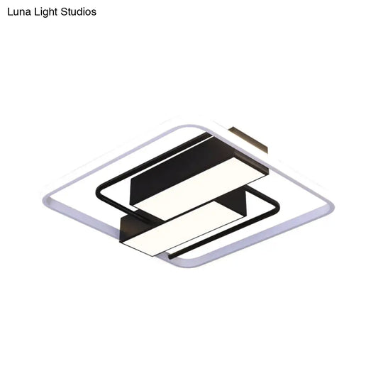 Modernist White & Black Acrylic Flush Mount Light - 18/21.5 W Led Square Rectangle White/Warm/3