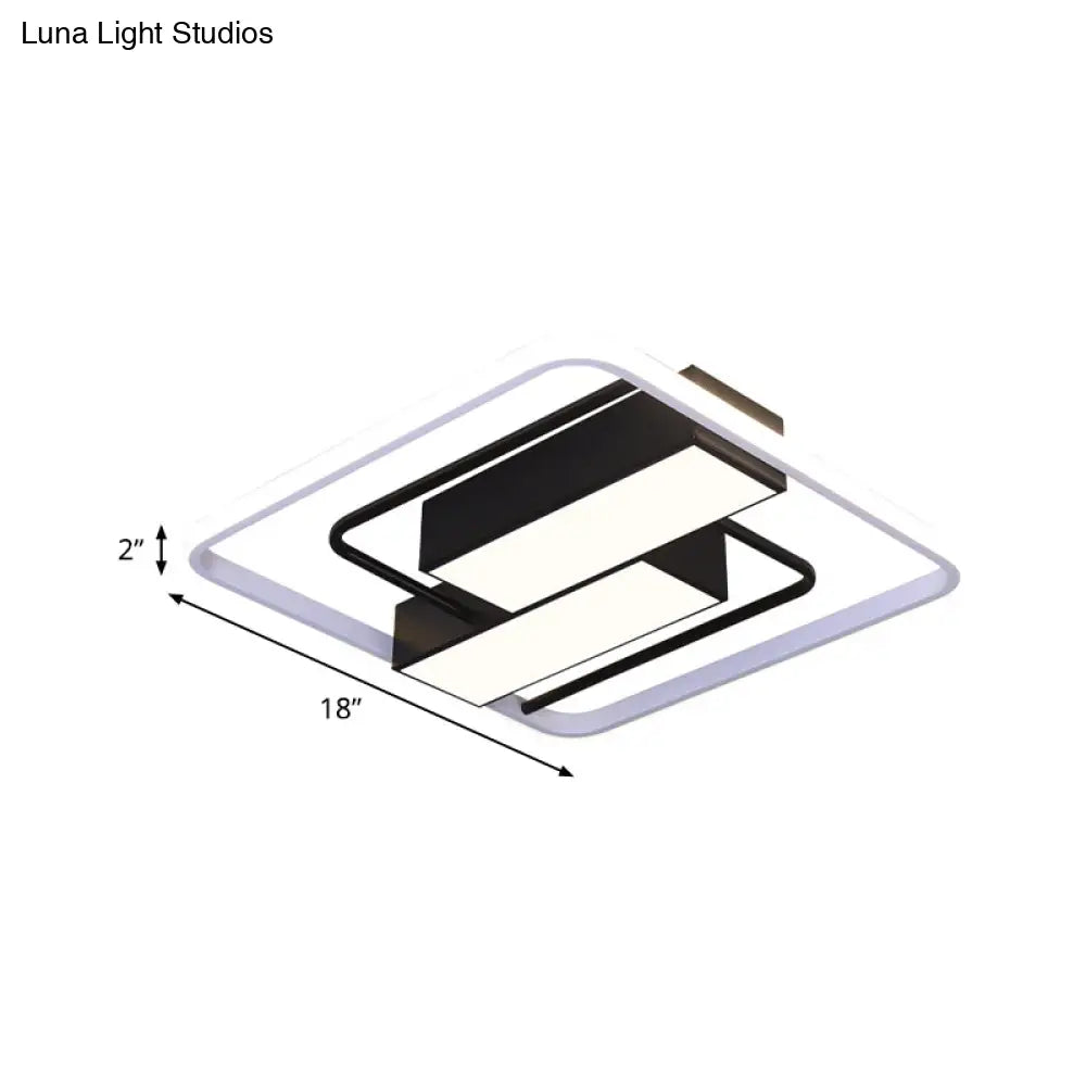 Modernist White & Black Acrylic Flush Mount Light - 18’/21.5’ W Led Square Rectangle