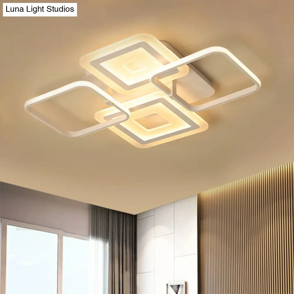 Modernist White Ceiling Mount Light Fixture With Acrylic Semi Flush Design - 4 Heads Warm/White /