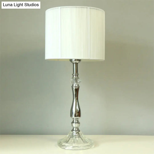 Modernist White Crystal Nightstand Lamp With Fabric Shade