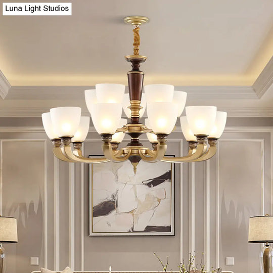 Modernist White Frosted Glass Brass Bowl Pendant Ceiling Light Chandelier Kit