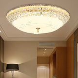 Modernist White Glass And Clear Crystal Led Flush Pendant Light For Bedroom - 12’/16’ Diameter