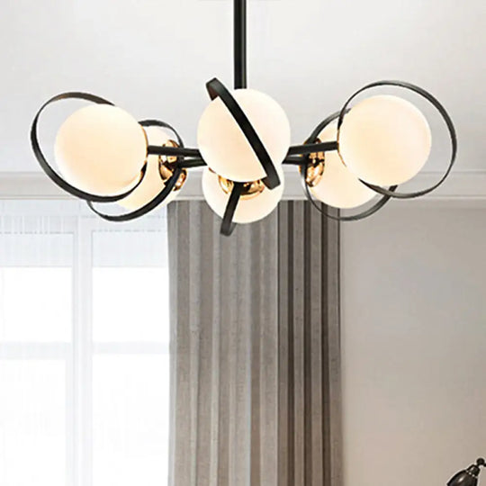 Modernist White Glass Chandelier With Radial Design – 3/6 Lights Black Ceiling Lamp Fixture 6 /