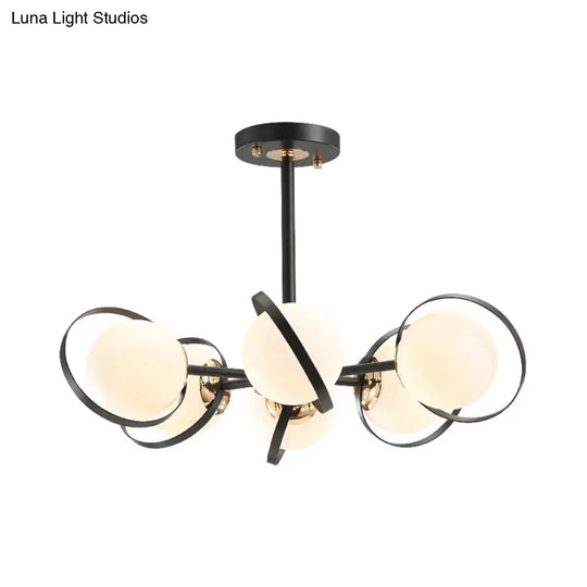 Modernist White Glass Chandelier With Radial Design – 3/6 Lights Black Ceiling Lamp Fixture