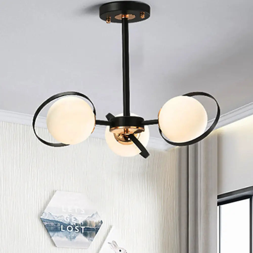 Modernist White Glass Chandelier With Radial Design – 3/6 Lights Black Ceiling Lamp Fixture 3 /