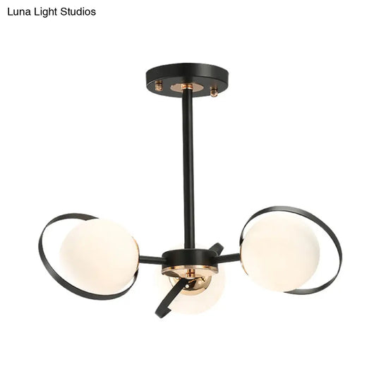 Modernist White Glass Chandelier With Radial Design – 3/6 Lights Black Ceiling Lamp Fixture