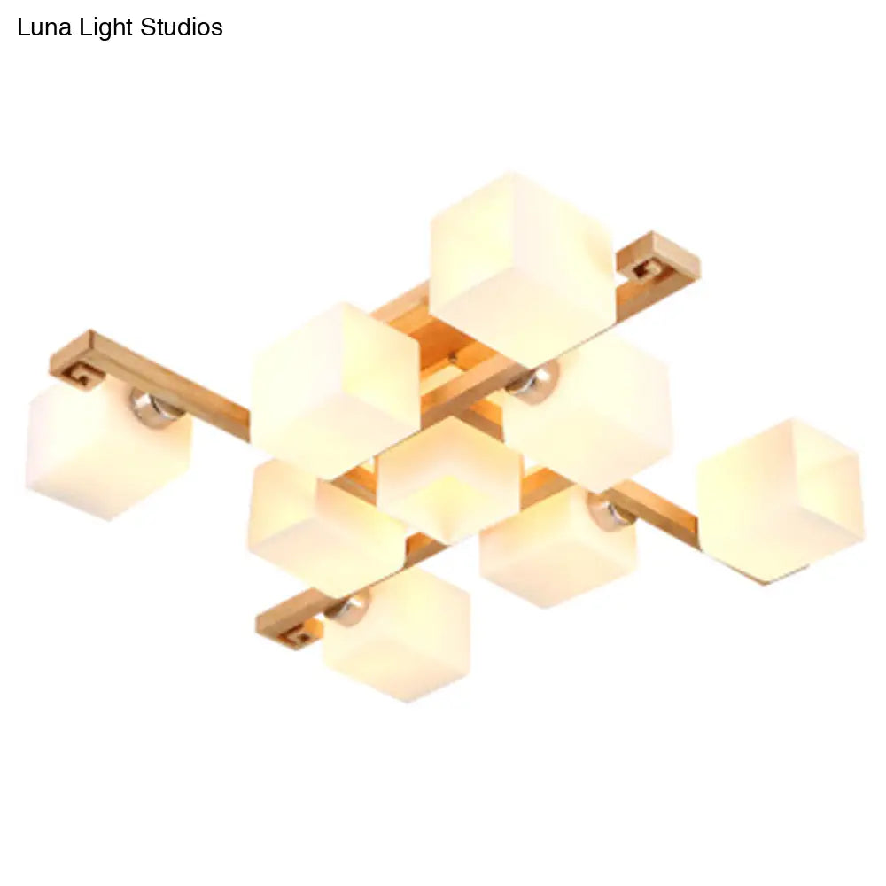 Modernist White Glass Flush Mount Ceiling Light For Living Room - Stylish Splicing Squares Design 9