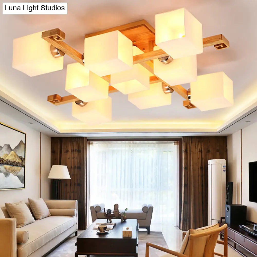 Modernist White Glass Flush Mount Ceiling Light For Living Room - Stylish Splicing Squares Design