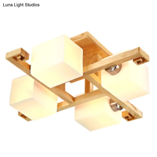 Modernist White Glass Flush Mount Ceiling Light For Living Room - Stylish Splicing Squares Design 4