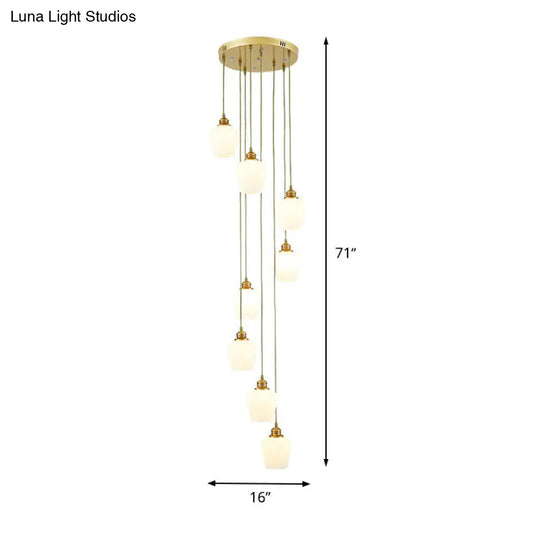 Modern 8-Light Tulip Shade Pendant Chandelier With White Glass