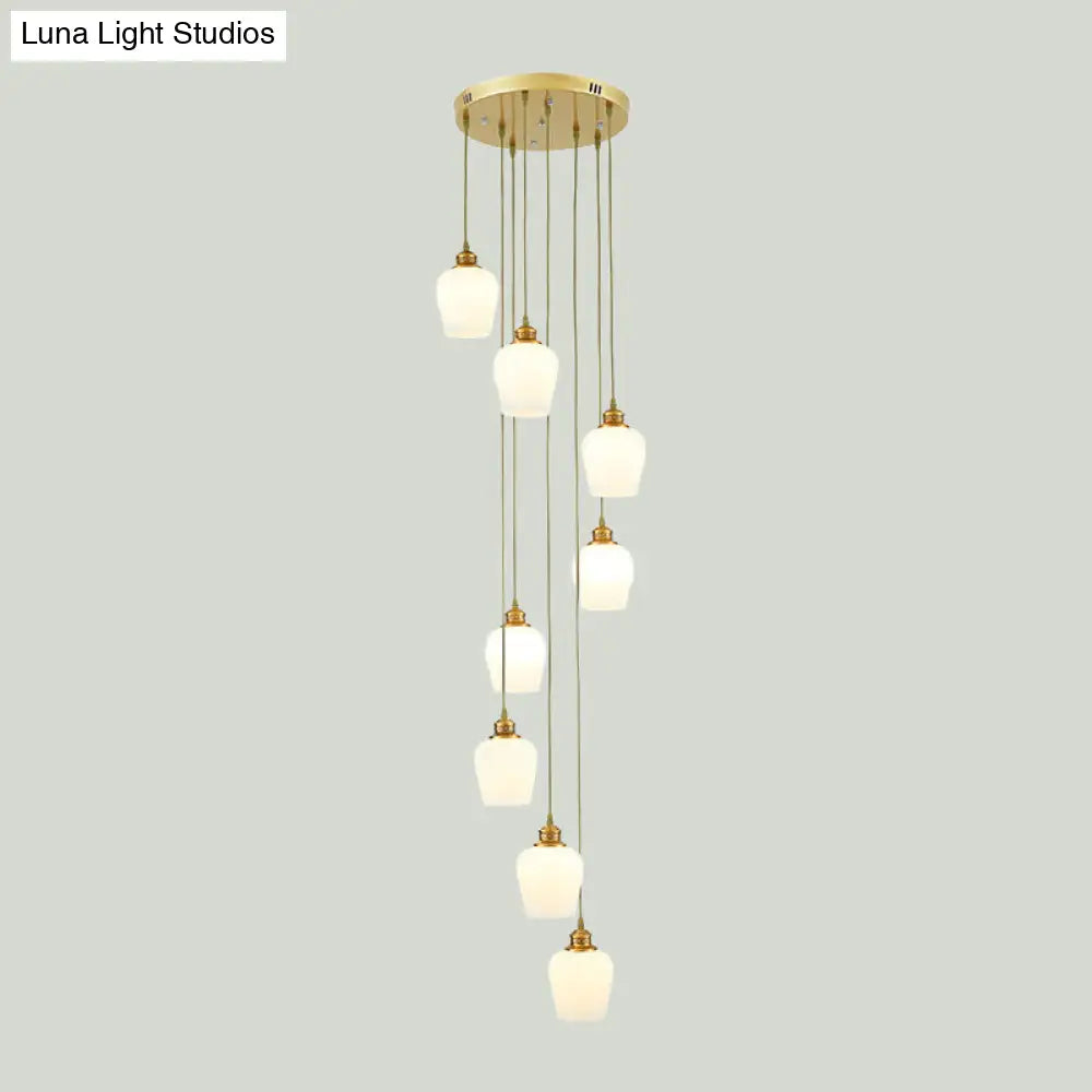 Modernist White Glass Multi Light Pendant Chandelier With 8-Light Tulips Shades