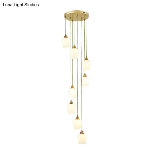 Modern 8-Light Tulip Shade Pendant Chandelier With White Glass