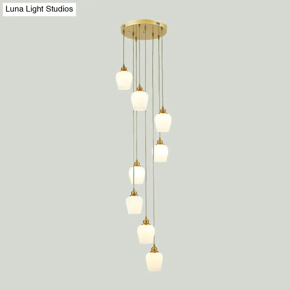 Modern 8-Light Tulip Shade Pendant Chandelier With White Glass